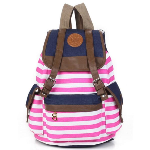 Male and female striped canvas shoulder bag student backpack bags withdraw
