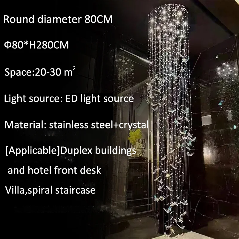 Butterfly Crystal Chandelier Living Room Crystal Staircase Pendant Light Indoor Large LED Lights(WH-NC-165)