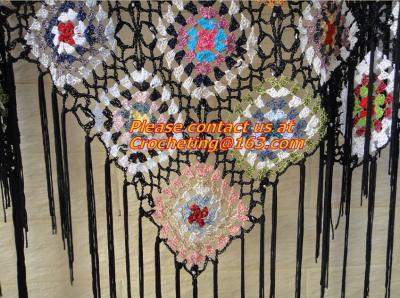 Black Evening Triangle Shawls Wraps with Tassel in Granny Square Pattern