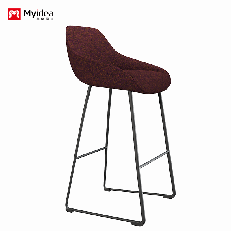 Commercial-Grade Contemporary Fabric Bar Stool with Matte Black Steel Base Eco-Friendly Durable for Office Buildings