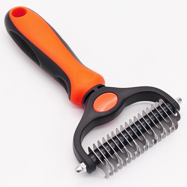 Gráfico de animais de estimação escova de cabelo de nós de dois lados especial de limpeza pente de ração para cães e gatos