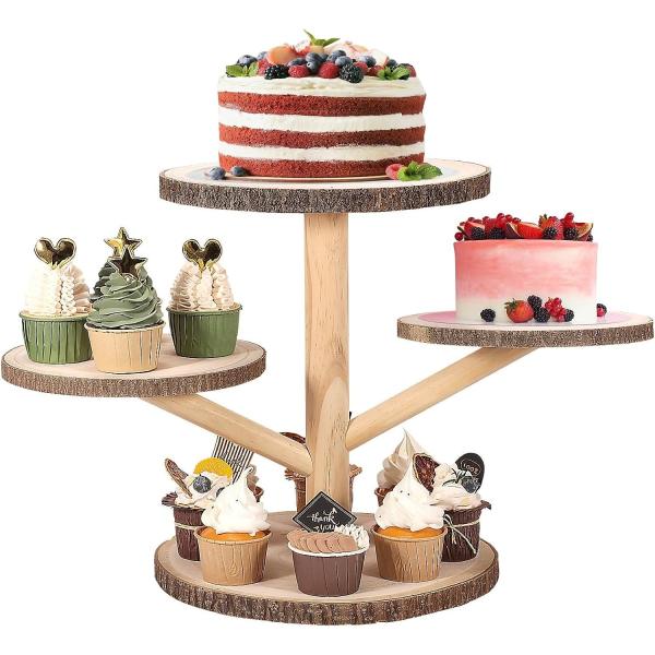 Customized Designs 4 Tier Bamboo Cupcake Stand for Party Fruits Snacks Serving Tray