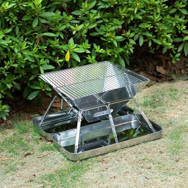 Picnic Outdoor Charcoal Barbecue Grill, Portable Charcoal Grill, Folding Stainless Steel Camping Fire Pit