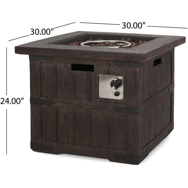 Brown Wood Gas Square Fire Pit For Gardern Indoor Outdoor