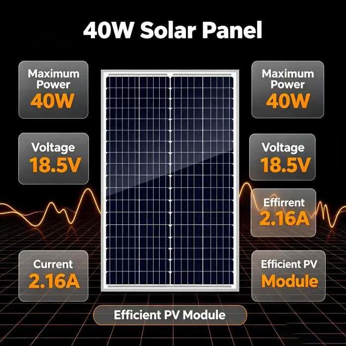 40‑Watt Monocrystalline PV Panel Low‑Light Performance For Outdoor Security Camera