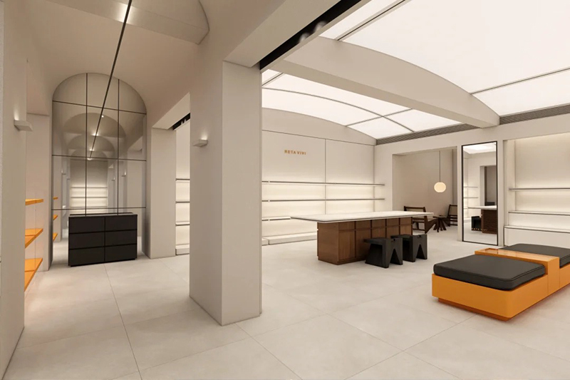 ream Arch Minimal Women Clothing Store Interior Design | Warm Neutral Ladies Garment Full Shop Layout