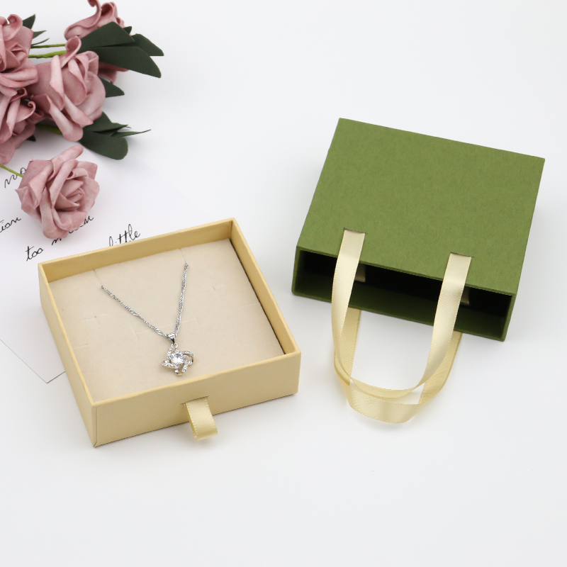 Premium Paper Jewelry Gift Box Ribbon Drawer Set Paper Necklace Box Dedicated