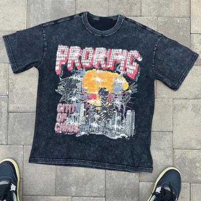 Roupas de rua unisex camisetas pretas de grande porte lavadas ácido lavadas simples vintage peso pesado pedra