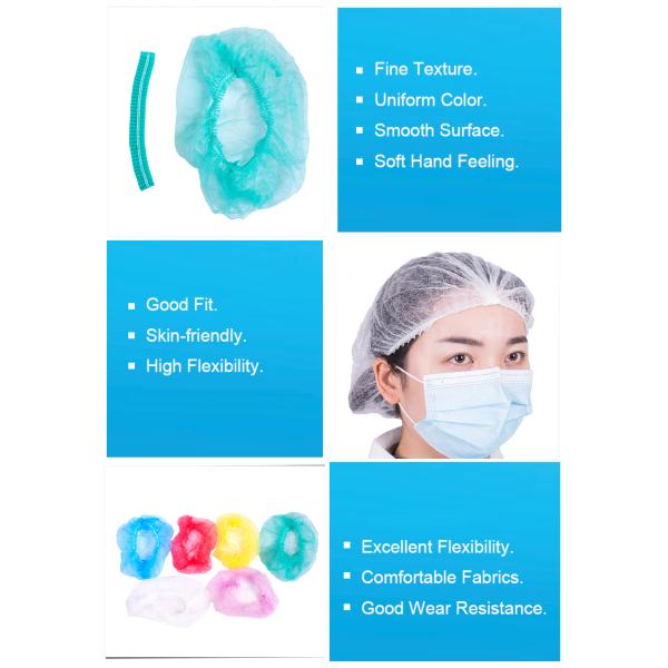 Single-use 18'' Disposable Hair Net Cap Bouffant Caps 10gsm Recycle Polypropylene