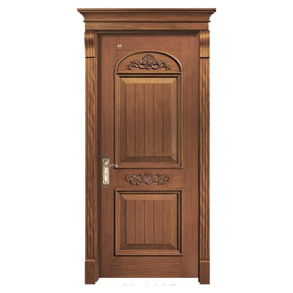 Single Flush Flower Carving Solid Wood Entrance Doors 45mm Thickness