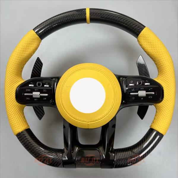 Volante B-enz modificado con cuero genuino, fibra de carbono y madera de durazno de grado AGLES