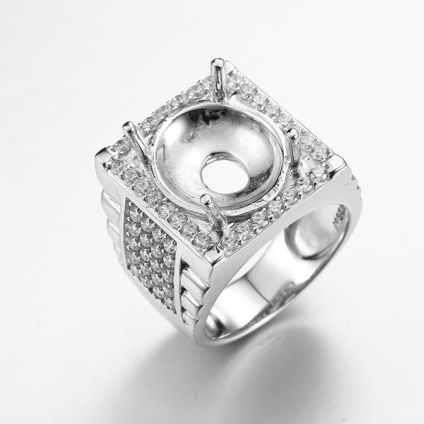 Dad Ring Male Rings 925 Silver CZ Rings Blue Birth Stone 14*17mm