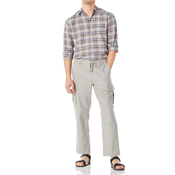 Washable Drawstring Closure Pants 44% Linen 56% Cotton Cropped Cargo Trousers Mens