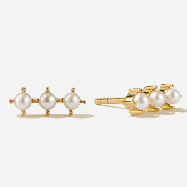 18K Gold Plating Pearl Stud Earrings Sterling Silver with Customized Logo