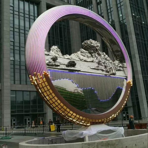 Large metal stainless steel ring sculpture project mirror polish & light ,Stainless steel sculpture supplier