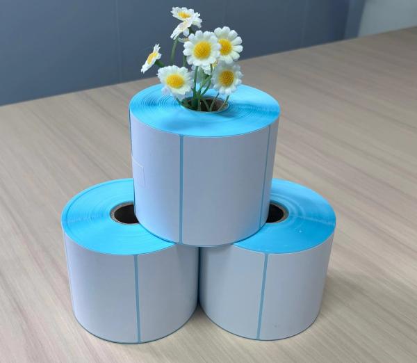 adhesive thermal sticker blank sticker blue color liner adhesive barcode sticker