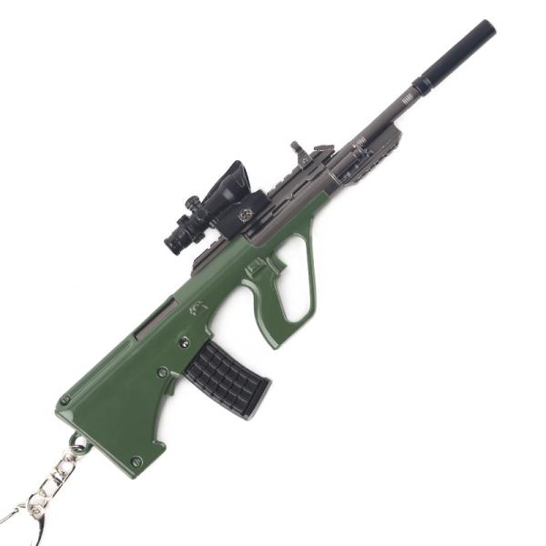 Metal Gun Model Keychain Gift Olive Drab Detachable AUG Keyring