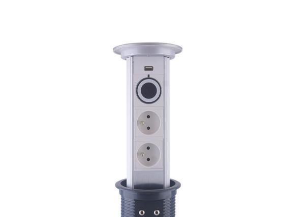 Sensiopod Motorized Pop Up Electrical Power Points Silver Top 2 x French Outlets