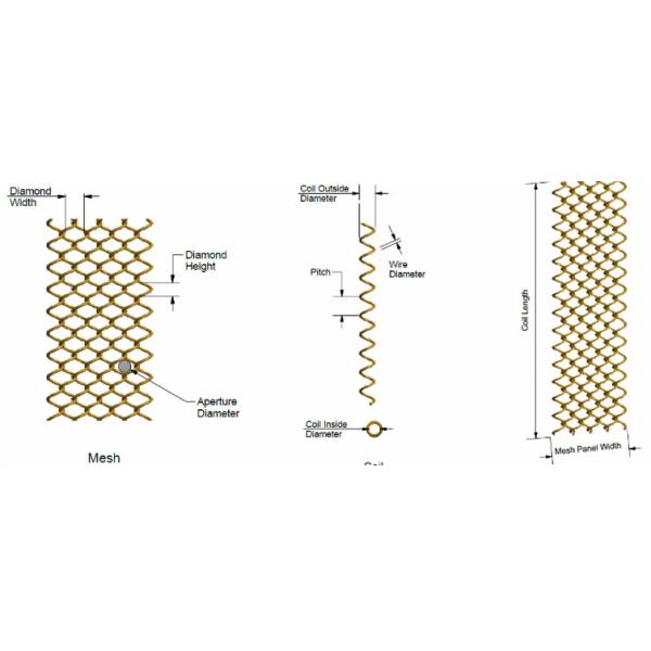 Metal Coil Drapery For Hotel Ceiling , Fireplace Metal Mesh Curtain 1mm x6mm Hole