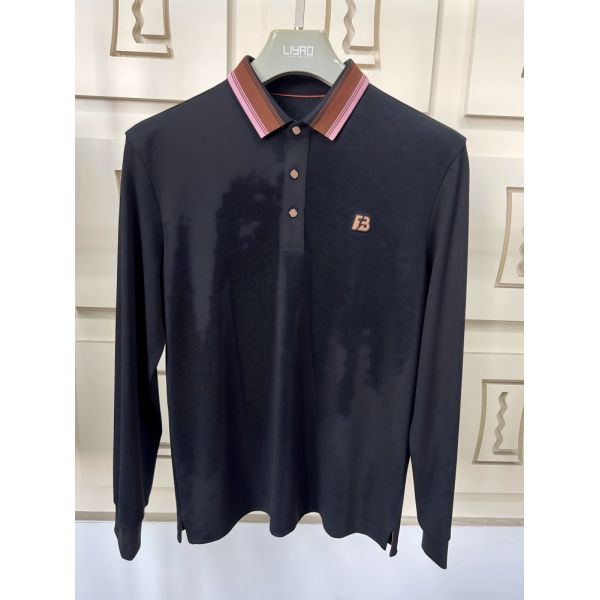 Luxury Men Long Sleeve Polo Shirts with Contrast Collar Classic Design Embroidered Logo, Multiple Colors for Business & Casual