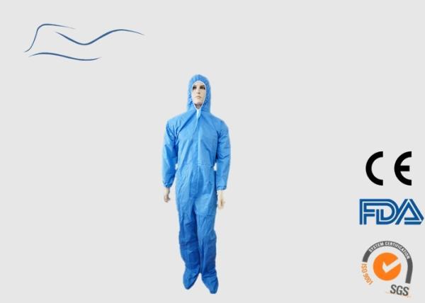 Blue Color Disposable PPE Coveralls Anti Liquid Ankles / Waist Style