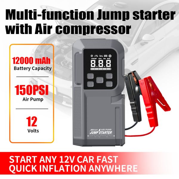 Vehicle 2 In 1 Jump Starter 12V Tire Inflator 141psi Portable Electric Handheld Air Pump Intelligent Air Pump