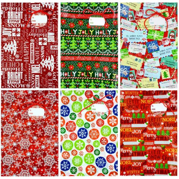 Сумки подарка рождества Эко дружелюбные большие пластиковые с белой печатью снежинки