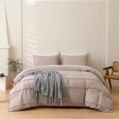 Microfibra de luxo sólido Super macia roupa de cama de conforto com Pompom