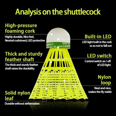 Lighting Plastic Night LED Badminton Shuttlecock 4pcs Darkness Nylon Badminton