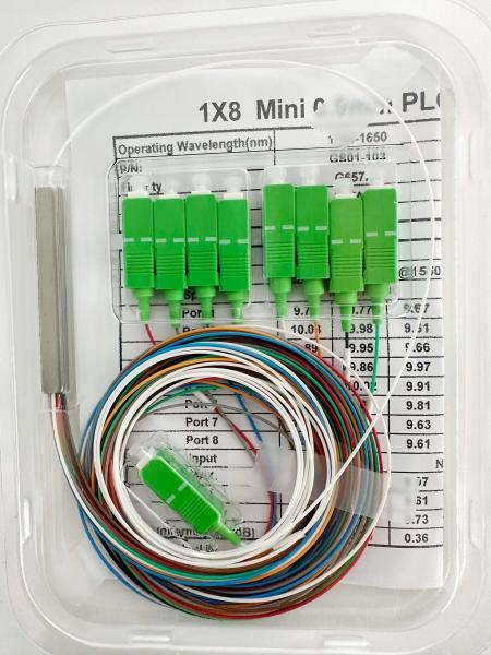 1x8 Fiber PLC Splitter Single Mode SC/APC Blockless Mini Module 900μM 1.5meter