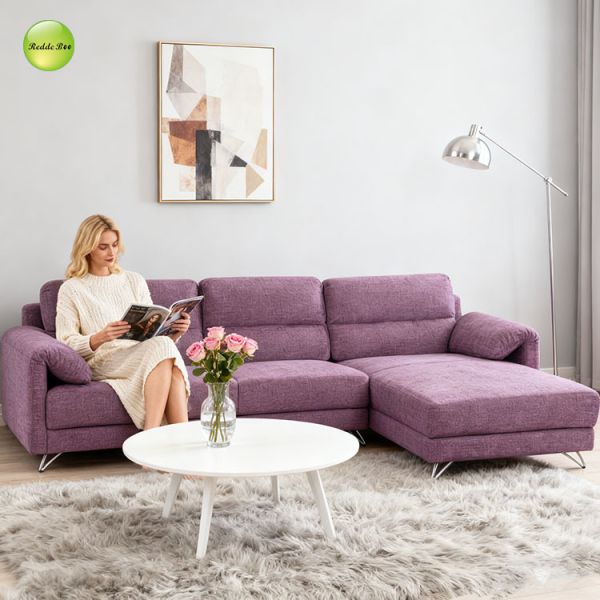 ODM Slipcovered L Shaped Sectional Sofa Couch Deep Seat Purple Linen Fabric