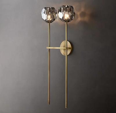 Solid Brass Smoke K9 Glass Fancy Wall Lights For Living Room Bedroom