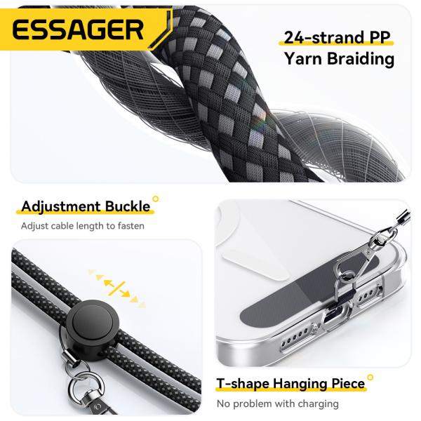ESSAGER ES-X72 2 in 1 Massage Charging Usb C Cable 5A PD 100W Charger Type C to Type C Data Cable with Massage
