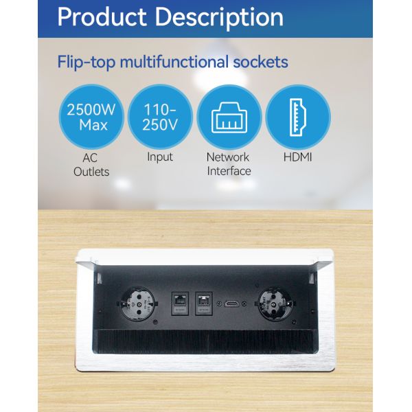 Multimedia Flip Up Conference Electrical Socket Embedded Desk Mounted Custom