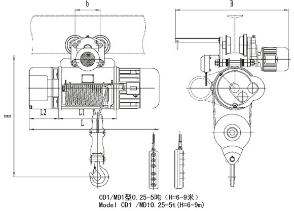 3/5/10T CD1 Electric Hoist Remote Control Wire Rope Electric Hoist