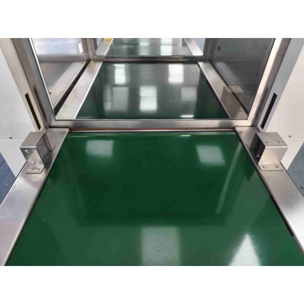 Three-Section Power-Operated Pass Box with Integrated Conveyor and Stainless Steel Construction