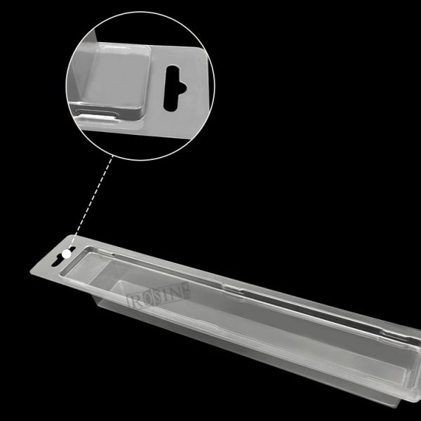 Customized Disposable Transparent Plastic PET Mini Rectangular Clamshell Blister Box With Handle Holes