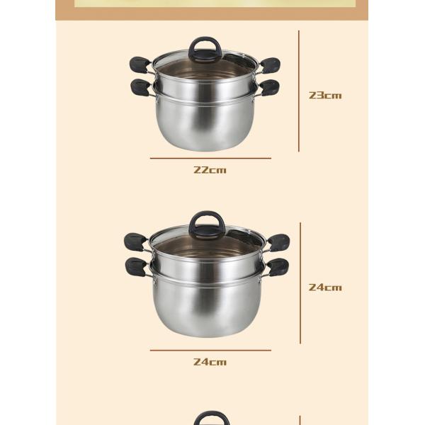 Factory Price Silver Two Layers Stainless Steel Saucepot Food Steamer Pots Soup Pot With Glass Lid