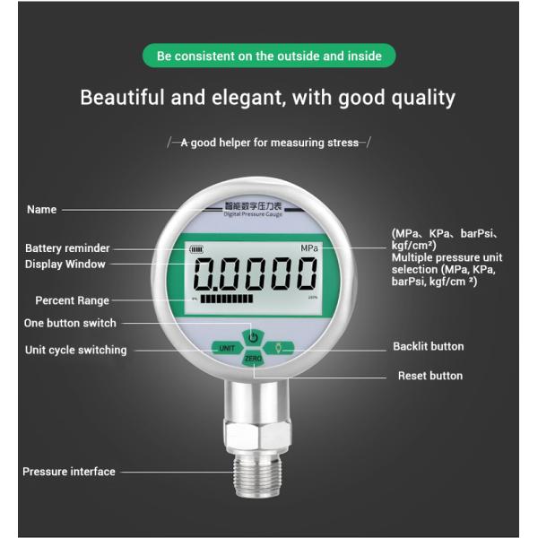 Stainless Steel 304 SS M20*1.5 Thread Gas Manometer Pressure Gauge with Battery Power