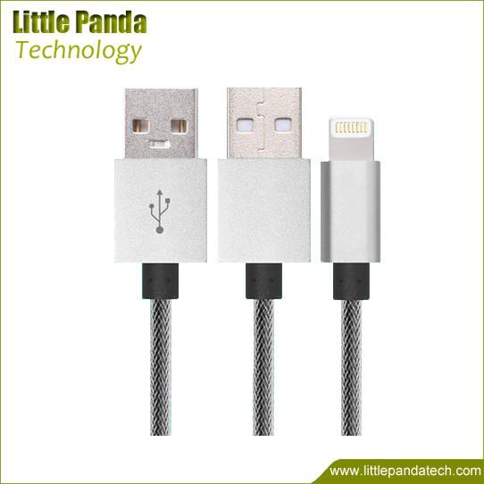 Silver Plated Aluminum USB Data Cable MFI Certified Lightning USB Cable Nylon Braided Cables