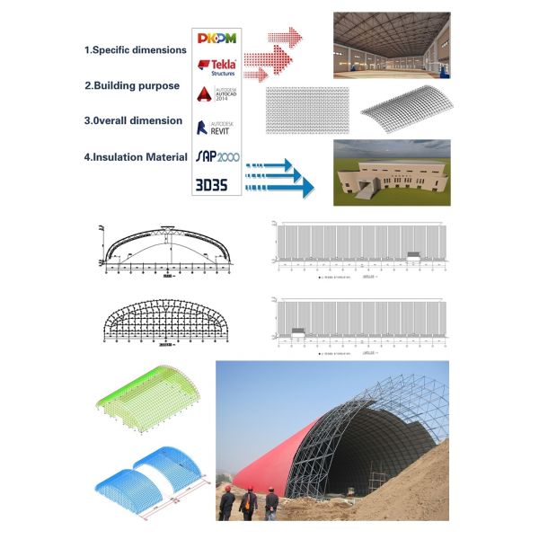 Large-span arched prefabricated steel structure coal shed for bulk coal storage and handling
