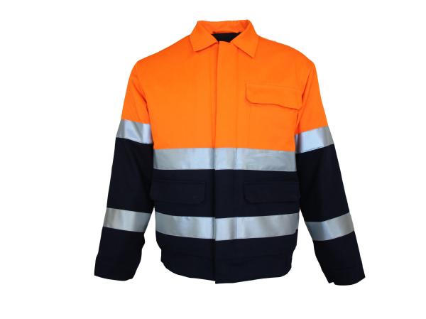 CVC 55/45 245G Orange Navy Orange Quilted Reflective Jacket Three Flap Pockets