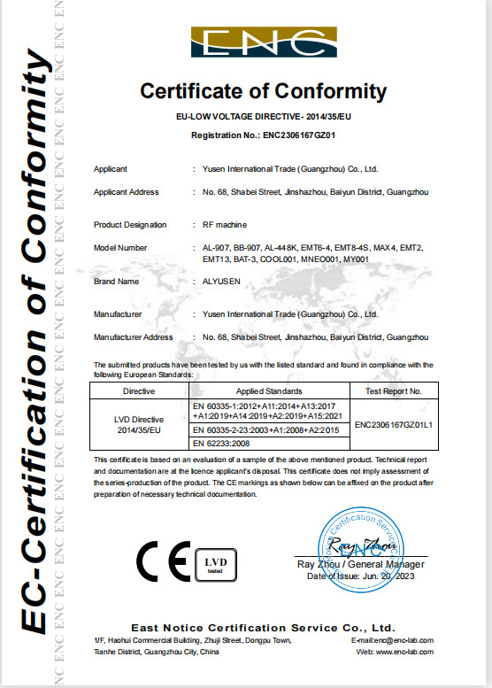 Guangzhou Yusen Beauty Technology Co., Ltd. Сертификации