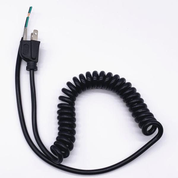UL American Spiral Cable Power Cords , 3 Pin NEMA 5-15P Plug To Tail Bare Power Cables