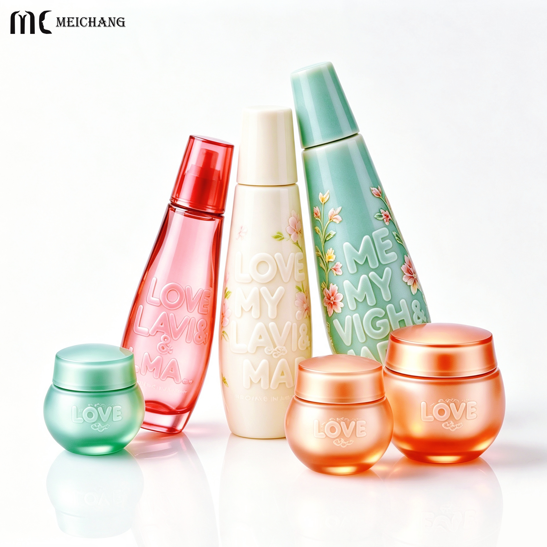 Chinese Style Embossed Glass Skincare Packaging Set with Gradient Finish , Custom Serum Bottle , Lotion Bottle & Cream Jar(MC-315)