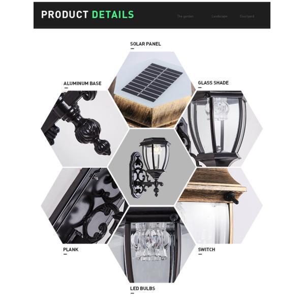 Aluminum Outside Wall Mounted Solar Light IP55 Waterproof 1W 1.2W 2W