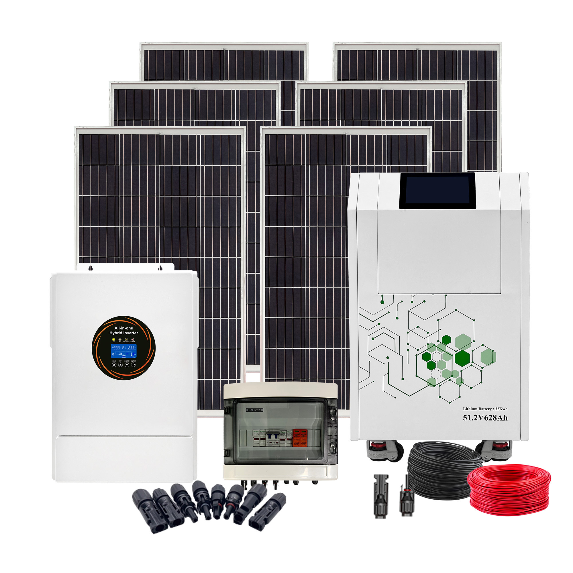 51.2V 16S 628Ah 32kWh LiFePO4 Battery Module, Built-in Full BMS Protection System, Max 200A Discharge Current, 6000+ Deep Cycles Lithium Iron Phosphate Battery, For Home Solar System, Off-Grid Villa,