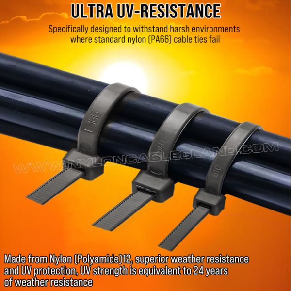 Nylon (PA) 12 UV-Resistant Cable Zip Tie 300mm x 4.8 (Ø 3-80mm), Excellent Salt & Chemical Resistance, for Solar Photovoltaic Industry