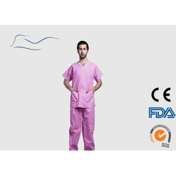 Red Disposable Waterproof Clothing , Lightweight Disposable Surgical Scrubs