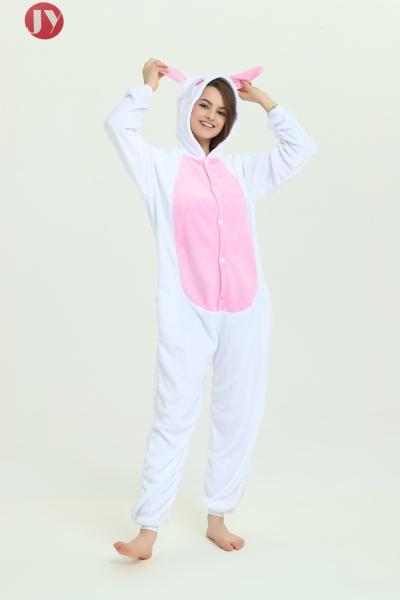 Custom Design Womens Flannel Onesie Pajamas , Pink Rabbit Onesie S M L XL